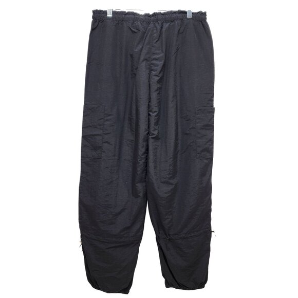 Black Nylon Mens Drawstring Elastic Waist Pants With Pockets & Adjustable Hem - Picture 2 of 9